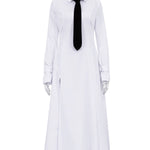 A-Line Flared Sleeves Buttoned Solid Color Split-Joint Split-Side Lapel Maxi Dresses Shirt Dress