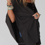 Textured Lace Trim Open Front Kimono Cardigan