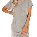 A-Line Loose Contrast Color Pockets Split-Joint Striped Round-Neck Mini Dresses