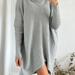 Perfect Winter Walks Knit Turtleneck High-low Hem Loose Midi Sweater