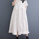 Loose Short Sleeves Elasticity Pleated Split-Joint Lapel Midi Dresses