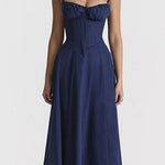 Margovil Drawstring Neck Slit Bustier Midi Cami Dress