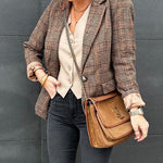 Margovil Lapel Single Button Classic Plaid Blazer