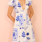 V Neck Puff Sleeves Resort Print A-line Maxi Dress
