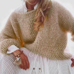 Margovil Solid Boat Neck Fluffy Knitting Sweater