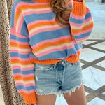 Margovil Crewneck Color Block Striped Loose Fit Sweater