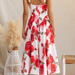Adjustable Strap Floral Print Swing Midi Dress