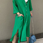 Casual Solid Buckle POLO collar Shirt Dress Dresses