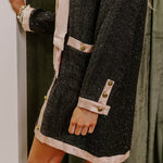 Looking Fabulous Tweed Satin Bow Patchwork Pocket H-line Mini Dress