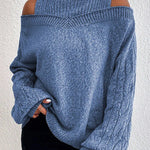 Long Sleeves Loose Hollow Solid Color Split-Joint Cold Shoulder Pullovers Sweater Tops