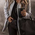 Light Grey Lapel Collar Pocketed Long Jacket