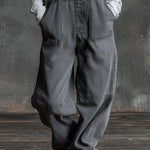 Casual Western Grey Denim Loose Multi-Pocket Jumpsuit Overalls