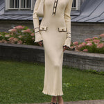 Long Sleeves Pleated Ruffled Split-Joint Lapel Maxi Dresses Sweater Dresses