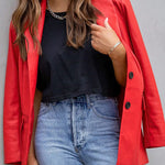 FASHION AFFAIRS POCKETED FAUX LEATHER BLAZER