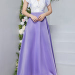 High Waisted Petal Sleeves Printed Split-Joint Deep V-Neck Maxi Dresses