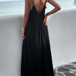 Loose Sleeveless Pleated Solid Color Split-Joint Spaghetti-Neck Maxi Dresses