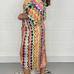 Loose High Waist Printed V-Neck Shirt Dress