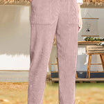 Solid color elastic waist striped straight casual pants