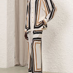 Loose Wide Leg Plaid Striped Tied Waist Casual Pants Bottoms Trousers