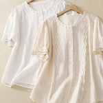 Solid Color Hollow Embroidery Lace Stitching Short-Sleeved Shirt