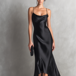 Women's Elegant Black Satin Sleeveless Slip Dress