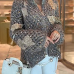 Heavyweight Sequin Jacquard Knit Zip-Up Jacket