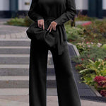 Casual Simplicity Solid Bandage V Neck Long Sleeve Two Pieces