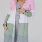 Multicolor Color Block Casual Pocketed Duster Cardigan
