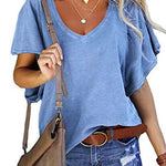 Margovil Casual V Neck Ruffle Short Sleeve T-shirt
