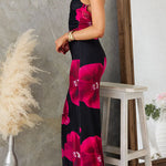 Open Back Sleeveless Floral Print Mesh Stretchy Maxi Dress