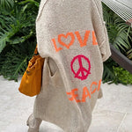Margovil Open Front Love and Peace Pattern Long Sweater Cardigan(in 5 Colors)
