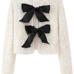 Margovil Long Sleeves Bow Knot Glitter Sequin Top