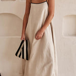 Margovil Adjustable Strap Backless Cotton Linen Maxi Dress