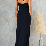 Margovil One Shoulder Slit Ruched Ruffle Mesh Maxi Dress