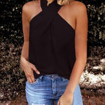 Margovil Criss Cross Halter Solid Sleeveless Top