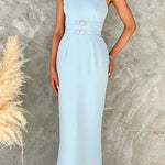 Halter Sleeveless Back Slit Waisted Maxi Dress