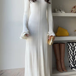 Margovil Bell Sleeves Back Lace-up Ruffle Trim Maxi Dress