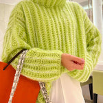 Margovil Turtleneck Drop Shoulder Fluffy Pullover Sweater