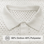 Men's Solid Hollow Out Plaid Knit Lapel Short Sleeve Polo Shirt