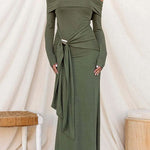 Chic Off Shoulder Long Sleeves Knot Detail Maxi Dress