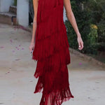 Loose Sleeveless Asymmetric Solid Color Split-Joint Tasseled One-Shoulder Maxi Dresses