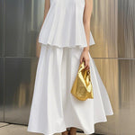 A-Line Loose Pleated Solid Color Round-Neck Vest Top