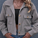 Flap Pockets Turn Down Collar Corduroy Shacket