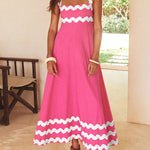 A-line High Waisted Contrast Color Zipper Square-neck Maxi Dresses Midi Dresses