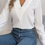 Elegant Layered V-neck Long-sleeved Casual Shirt