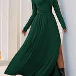 A-Line High Waisted Pleated Solid Color Split-Side V-Neck Maxi Dresses