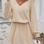 A-Line High Waisted Elasticity Pleated Solid Color V-Neck Mini Dresses