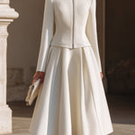 Stand Collar Zip-Up Jacket And Pleated Midi Skirt Set