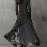 Bohemian Pit Stripe Leopard Print Splicing Irregular Hem Maxi Dress