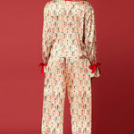 Christmas Printed Velvet Lace-up Long-sleeve Pocket Top and Elastic Waist Wide-leg Pants Set